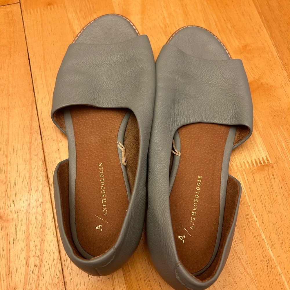 Anthropologie Leather Flats, Open-toe, Size 8